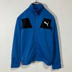 PUMA プーマ ロゴ プリント 切替 裏地フリース フルジップ ジャージ トラック ジャケット ブルー ブラック 140