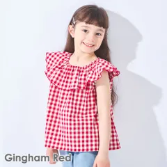 [ギンガムレッド]子供服 花柄 チュニック ベビー キッズ マタニティ ノースリーブ 大きめ襟 綿 コットン 90 100 110 120 130 140 evercloset ever closet エバクロ エバークローゼット