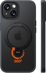 【米軍規格・360°回転吸着多機能一体】TORRAS iPhone 15 用 ケース 縦横両対応 リング付き マグネット搭載 ワイヤレス充電対応 耐衝撃 防指紋 半透明 あいふおん15 用ケース Ostand Q3 Spin ブラック