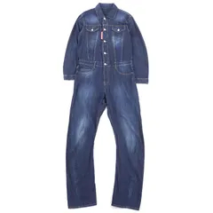 美品△DSQUARED2 ディースクエアード S75FP0068 ロゴパッチ デニム オールインワン ジャンプスーツ オーバーオール インディゴブルー 34 イタリア製 正規品 レディース
