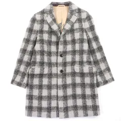 極美品▼ETRO エトロ アルパカ ウール チェック柄 ロゴ入りボタン チェスターコート ライトグレー ブラウン 46 イタリア製 正規品 メンズのサムネイル