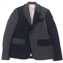極美品▼THOM BROWNE トムブラウン MJC159T-03793035 ウール100% フリンジデザイン シングルジャケット テーラードジャケット ネイビー グレー 1 日本製 正規品 メンズのサムネイル
