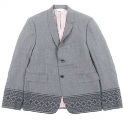 極美品▼THOM BROWNE トムブラウン MJC0C01G00021 ウール100% オルテガ柄 シングルジャケット テーラードジャケット グレー 3 日本製 正規品 メンズのサムネイル