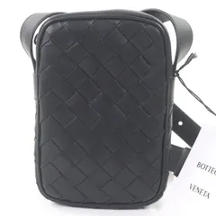 極美品□BOTTEGAVENETA ボッテガヴェネタ 743214 レザー イントレチャート クロスボディバッグ フォンポーチ ショルダーバッグ ブラック 保存袋付き イタリア製 メンズ