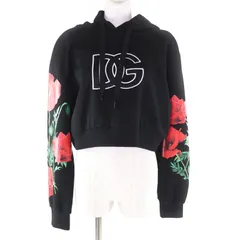 極美品★DOLCE&GABBANA ドルチェ＆ガッバーナ コットン100％ ロゴワッペン付 フラワーデザイン クロップド パーカー ブラック 40 イタリア製 正規品 レディースのサムネイル