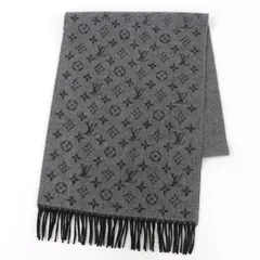 極美品☆LOUIS VUITTON ルイヴィトン 2022年製 M75900 マフラー･モノグラム グラディエント カシミヤ ウール マフラー グレー ブラック イタリア製 正規品 メンズ