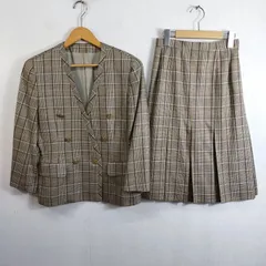 Burberrys バーバリーズ スカート セットアップ 上下 ダブルブレスト スーツ チェック テーラード ジャケット スカート シルク 古着 VINTAGE ブラウン系 7AR D12