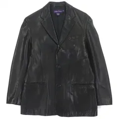 極美品▼RALPH LAURENPURPLE LABEL ラルフローレンパープルレーベル カーフスキン シングルジャケット テーラードジャケット ブラック 38 イタリア製 正規品 メンズ