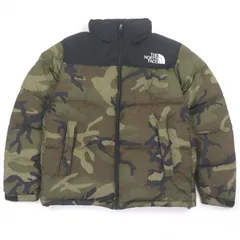 極美品□THE NORTH FACE ザ・ノースフェイス ND91842 Novelty Nuptse Jacket ナイロン ダウン カモフラ柄 フード入り ポケッタブル ダウンジャケット カーキ L 正規品 メンズ