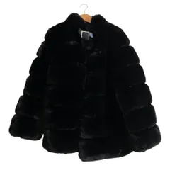 美品 Estella.K エステラケー Faux Fur Coat ボーダーエコファーコート サイズF ブラック レディース 古着 中古 USED