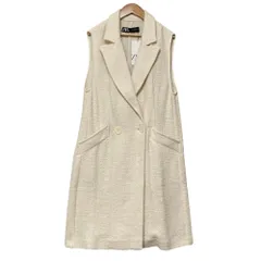 未使用 ZARA ザラ バーズアイベスト ロングジレ M アイボリー  レディース 古着 中古 USED