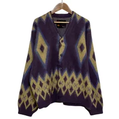 新品同様 TOWNCRAFT タウンクラフト ぺニーズ ネイティブ柄 アクリル シャギーニット カーディガン パープル メンズ 古着 中古 USED