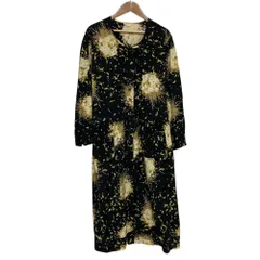 良品 PINK HOUSE ピンクハウス フラワープリント ブリーツ ロングスリーブワンピース ブラック レディース 古着 中古 USED