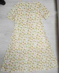 (新 商品) 黄色 フラワー 半袖 ロング ONE PIECE