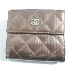良品 CHANEL シャネル マトラッセ パテントレザー Wホック コンパクトウォレット 財布 ブロンズカラー レディース 古着 中古 USED