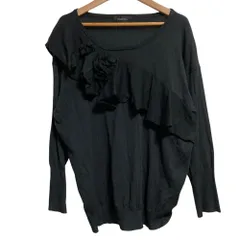 美品 INGEBORG インゲボルグ フラワーコサージュ フリルニット カットソー セーター サイズ4 ブラック レディース 古着 中古 USED