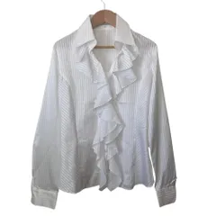 美品 NARACAMICIE ナラカミーチェ ストライプ フリルブラウス サイズ2 ホワイト レディース 古着 中古 USED