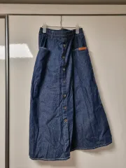 デニム ロング スカート Aライン ボタン Free! サイズ