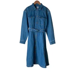 美品 TOMMY JEANS トミージーンズ ロングスリーブ ベルテッド デニムシャツワンピース M ブルー レディース 古着 中古 USEDのサムネイル