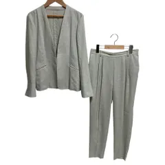 美品 グリーンレーベルリラクシング ユナイテッドアローズ ノーカラージャケット パンツ セットアップ サイズ38 グレージュ レディース 古着 中古 USED