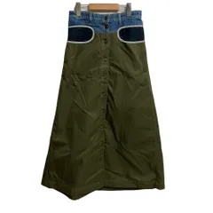 美品 DIESEL ディーゼル O-LIA-LONG デニム切替 ロングスカート サイズ26 カーキ レディース 古着 中古 USEDのサムネイル