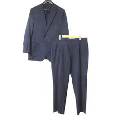 美品 BURBERRY LONDON バーバリーロンドン ストライプ柄 テーラードジャケット+スラックスパンツ スーツ BB5サイズ ネイビー×パープル メンズ 古着 中古 USED