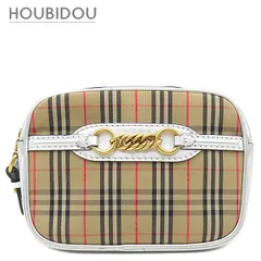 バーバリー BURBERRY ウエストバッグ 1983チェック リンク ベルトバッグ キャンバス レザー ベージュ×シルバー ゴールド金具 ボディバッグ   【保存袋】【中古】