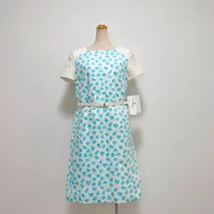 未使用タグ付 Courreges クレージュ ロゴ刺繍 ワンピース ベルト付き 白 水色 レディース 9AR 綿100% コットン 半袖 日本製 Y2K Vintage 00s 平成