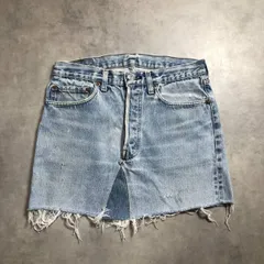WQ1132●Levis：501 80’sリメイクデニムスカート ●33● インディゴ ヴィンテージ カットオフ 台形 ミニスカート リーバイス