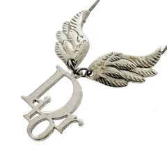 クリスチャンディオール Christian Dior ヴィンテージ ネックレス アクセサリー ペンダント ロゴ フェザー 羽 シルバー色 ♯1147010065