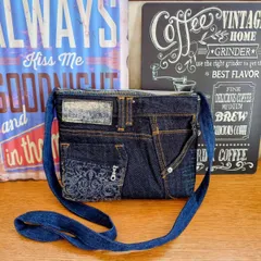 30☆USEDダークデニムリメイク☆サコッシュ☆ショルダーバッグ☆ポシェット☆リメイクデニム☆