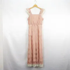 ワンアフター アナザー ナイスクラップ one after another NICE CLAUP オールインワン サロペット ロング丈 シャーリング レース F コーラルピンク ※EKM