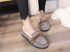 靴 レディース モカシン ムートンブーツ スエード ボア 防寒 フラットシューズ ぺたんこ靴 スリッポン パンプス M0406-GEGS-1