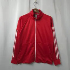 メンズL adidas レッド 3本線 トラックジャージ トレーナー ジャケット ジップアップ
