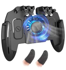冷却ファン付き モバイル コントローラー 射撃ボタン PUBG 荒野行動 (黒 ファン付き)