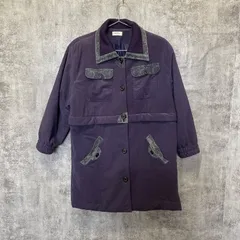 【U-205】For Lady’s 中綿コート 紫 パープル ロングコート ボタン留め レディースL相当 カジュアル 古着 厚手 ポケット付き シンプルデザイン