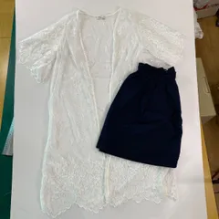 X229 ☆新品☆earth music &ecology リボンタックスカート◎総レースカーディガン