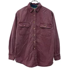 ～90s L.L.Bean 長袖 無地シャツ S ワインレッド エルエルビーン ボタン ～90年代 裏地チェック 胸ポケット カジュアル 春秋物 a804-5065