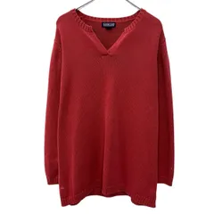 90s 香港製 LANDS'END コットンニット セーター 2X レッド ランズエンド プルオーバー スキッパー 90年代 シンプル 秋物 a804-5068のサムネイル