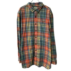 L.L.Bean 長袖 フランネルシャツ XL～ オレンジ マルチカラー ボタンダウン チェック柄 胸ポケット ロング丈 長袖シャツ 春秋物 a804-5087