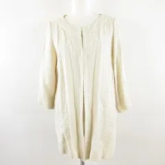 アイボリーコート ivory court ノーカラーコート ロング 七分袖 ツイード アイボリー *A384