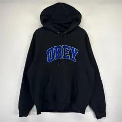 古着 オベイ OBEY パーカー ビッグロゴ スウェット フーディ ワッペン  プルオーバー  L  ブラック メンズのサムネイル