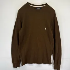 古着 ポロ・ラルフローレン POLO RALPH LAUREN 長袖Tシャツ サーマル クルーネック ワンポイントロゴ ワッフル S  ブラウン系 メンズ