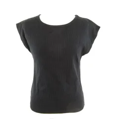 ナチュラルビューティーベーシック NATURAL BEAUTY BASIC リブカットソー フレンチスリーブ 黒 M *A350