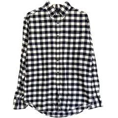 Croft&Barrow チェック柄 長袖 ネルシャツ メンズ Sサイズ 黒×白 100%コットン 古着 カジュアル シンプル 柔らか素材 インド製 クラフトアンドバロー 定番デザイン 秋服 冬服 重ね着 モノトーン アメカジ / MS359