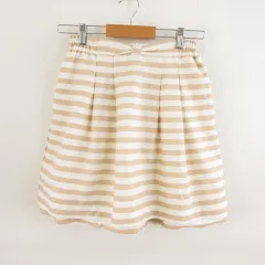 フェルゥ Feroux リバーシブルスカート ミニ フレア ボーダー レース ベージュ オフホワイト 白 1 *T621