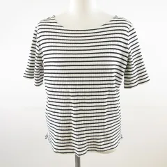 グローブ grove カットソー 五分袖 ボーダー ストレッチ 白 黒 M *T54