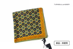 新品 ターンブル&アッサー Turnbull & Asser シルクポケットチーフ イエローメダリオンプリント 14 イエロー×グリーン 約40×40cm