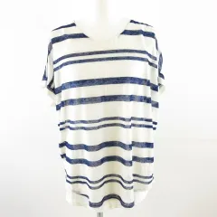 シェトワ Chez toi カットソー フレンチスリーブ ボーダー オフホワイト 青 M *A10