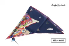 新品 キンロック Dieffe Kinloch シルクトライアングル スカーフ AMALFI COAST ネイビー 約90×50cm